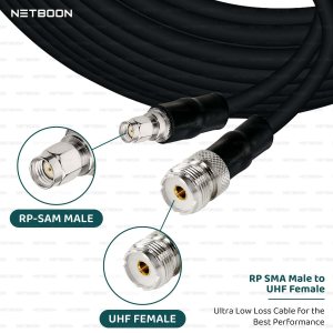 NETBOON HLF400 Coaxial Cable Assembly RP-SMA Male to UHF Female Connector | 50 Ohm Low Loss RF Coax | Dual Shielded | Outdoor-Ready | Gold-Plated Connectors