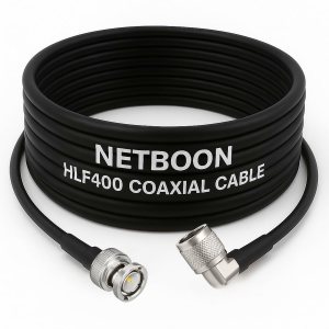 NETBOON HLF400 Coaxial Cable Assembly | BNC Male to N Male Right Angle Connector | 50 Ohm Low Loss RF Cable | Dual Shielded | Outdoor Rated