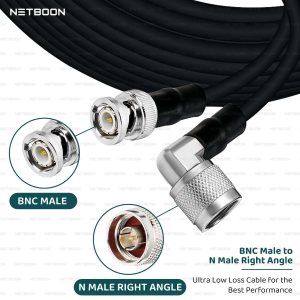 NETBOON HLF400 Coaxial Cable Assembly | BNC Male to N Male Right Angle Connector | 50 Ohm Low Loss RF Cable | Dual Shielded | Outdoor Rated