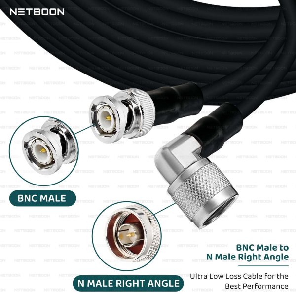 NETBOON HLF400 Coaxial Cable Assembly | BNC Male to N Male Right Angle Connector | 50 Ohm Low Loss RF Cable | Dual Shielded | Outdoor Rated