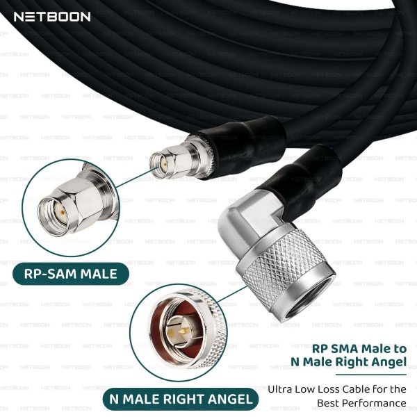 NETBOON HLF400 Coaxial Cable Assembly RP-SMA Male to N Male Right Angle Connector 50 Ohm Low Loss RF Coax Dual Shielded UV Resistant LMR400 Equivalent Cable (2) NETBOON HLF400 Coaxial Cable Assembly RP-SMA Male to N Male Right Angle Connector | 50 Ohm Low Loss RF Coax | Dual Shielded | UV Resistant | LMR400 Equivalent Cable