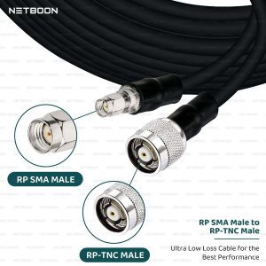 NETBOON HLF400 Coaxial Cable Assembly RP-SMA Male to RP-TNC Male Connector | 50 Ohm Low Loss RF Cable | LMR400 Equivalent | UV Resistant | Shielded for Indoor/Outdoor Use