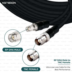 NETBOON HLF400 Coaxial Cable Assembly | RP-SMA Male to TNC Female Connector | 50 Ohm Low Loss Coax | LMR400 Equivalent | UV Resistant | Dual Shielded | Outdoor & Lab Use