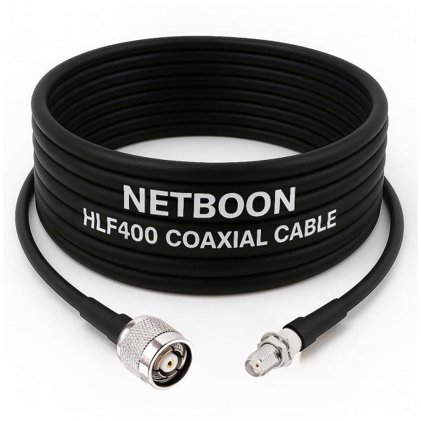 NETBOON HLF400 Coaxial Cable Assembly RP-TNC Male to SMA Female Connector | 50 Ohm Low Loss RF Cable | Dual Shielded | Outdoor Rated Coax Jumper