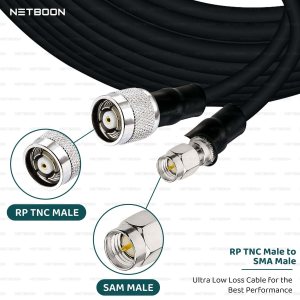NETBOON HLF400 Coaxial Cable Assembly | RP-TNC Male to SMA Male Connector | 50 Ohm Low Loss RF Coax | Dual Shielded | LMR400 Equivalent | Outdoor-Ready | Precision Signal Cable