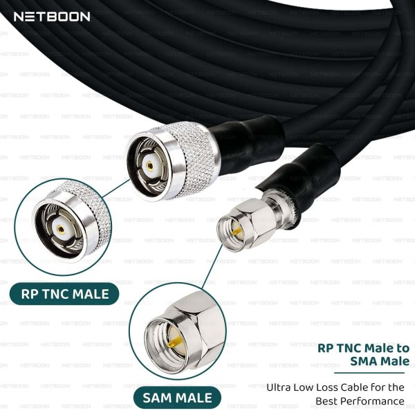 NETBOON HLF400 Coaxial Cable Assembly RP-TNC Male to SMA Male Connector 50 Ohm Low Loss RF Coax Dual Shielded LMR400 Equivalent Outdoor-Ready Precision Signal Cable (2) NETBOON HLF400 Coaxial Cable Assembly | RP-TNC Male to SMA Male Connector | 50 Ohm Low Loss RF Coax | Dual Shielded | LMR400 Equivalent | Outdoor-Ready | Precision Signal Cable