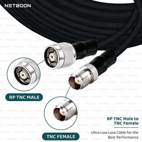 NETBOON HLF400 Coaxial Cable Assembly RP-TNC Male to TNC Female Connector Low Loss RF Cable 50 Ohm, 6GHz Support Outdoor and Indoor Use (2) NETBOON HLF400 Coaxial Cable Assembly RP-TNC Male to TNC Female Connector | Low Loss RF Cable | 50 Ohm, 6GHz Support | Outdoor and Indoor Use