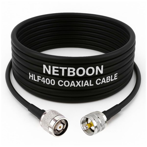 NETBOON HLF400 Coaxial Cable Assembly | RP-TNC Male to UHF Male Connector | 50 Ohm Low Loss RF Cable | LMR400 Equivalent | Dual Shielded | Outdoor UV Resistant