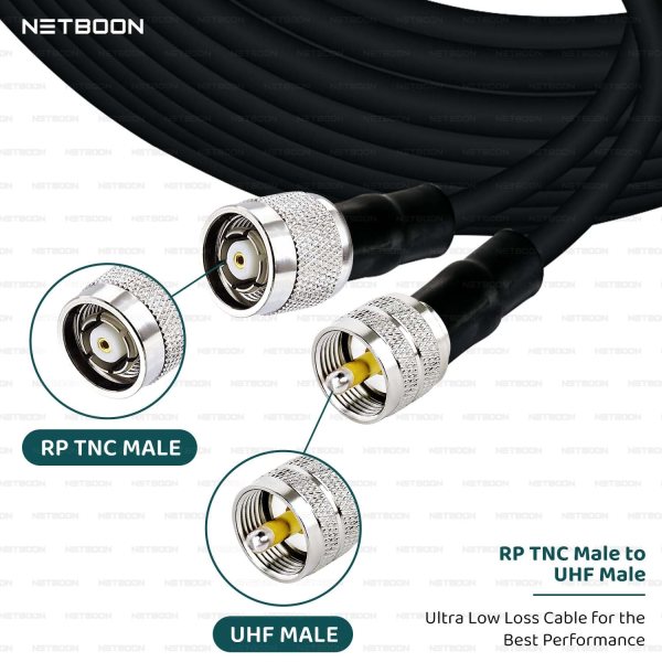 NETBOON HLF400 Coaxial Cable Assembly | RP-TNC Male to UHF Male Connector | 50 Ohm Low Loss RF Cable | LMR400 Equivalent | Dual Shielded | Outdoor UV Resistant