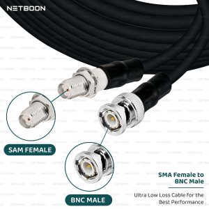 NETBOON HLF400 Coaxial Cable Assembly | SMA Female to BNC Male Connector | 50 Ohm Low Loss | Outdoor Shielded RF Cable | Custom Lengths Available
