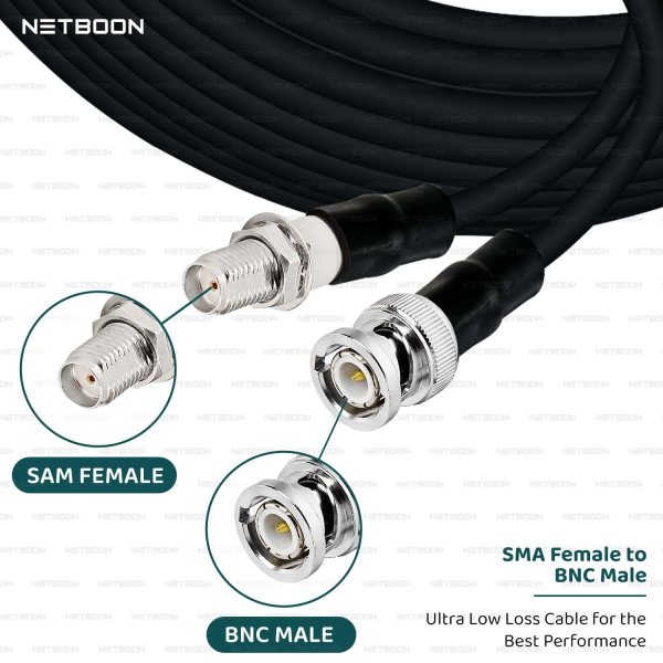 NETBOON HLF400 Coaxial Cable Assembly | SMA Female to BNC Male Connector | 50 Ohm Low Loss | Outdoor Shielded RF Cable | Custom Lengths Available