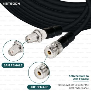 NETBOON HLF400 Coaxial Cable Assembly SMA Female to UHF Female Connector 50 Ohm Low Loss Shielded RF Cable Outdoor Rated Custom Lengths Available (1)