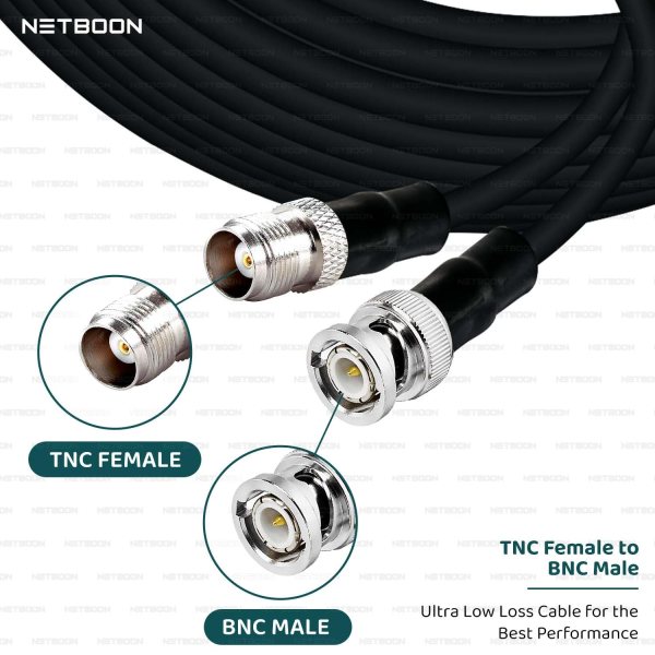 NETBOON HLF400 Coaxial Cable Assembly | TNC Female to BNC Male Connector | 50 Ohm RF Low Loss | Shielded Outdoor | Made in India