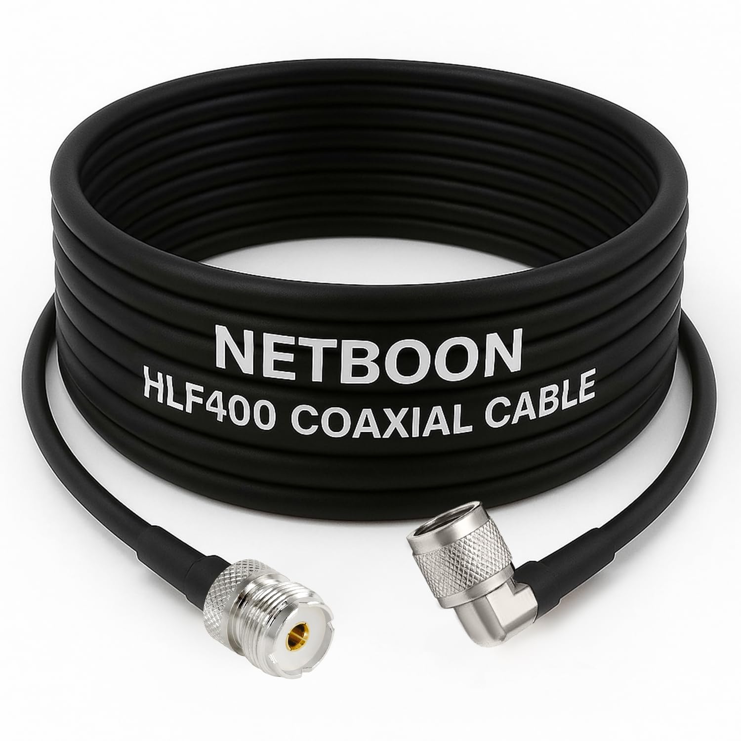 NETBOON HLF400 Coaxial Cable Assembly UHF Female to N Male Right Angle Connector 50 Ohm Low Loss RF Coax Cable Outdoor Rated Dual Shielded LMR400 Equivalent (1)