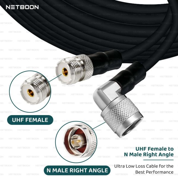 NETBOON HLF400 Coaxial Cable Assembly UHF Female to N Male Right Angle Connector 50 Ohm Low Loss RF Coax Cable Outdoor Rated Dual Shielded LMR400 Equivalent (2) NETBOON HLF400 Coaxial Cable Assembly UHF Female to N Male Right Angle Connector 50 Ohm Low Loss RF Coax Cable Outdoor Rated Dual Shielded LMR400 Equivalent (1)