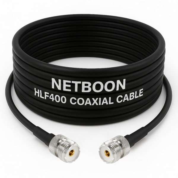 NETBOON HLF400 Coaxial Cable Assembly | UHF Female to UHF Female Connector | 50 Ohm Low Loss RF Coax Cable | Outdoor Rated | LMR400 Equivalent | Dual Shielded