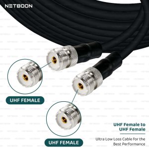 NETBOON HLF400 Coaxial Cable Assembly | UHF Female to UHF Female Connector | 50 Ohm Low Loss RF Coax Cable | Outdoor Rated | LMR400 Equivalent | Dual Shielded