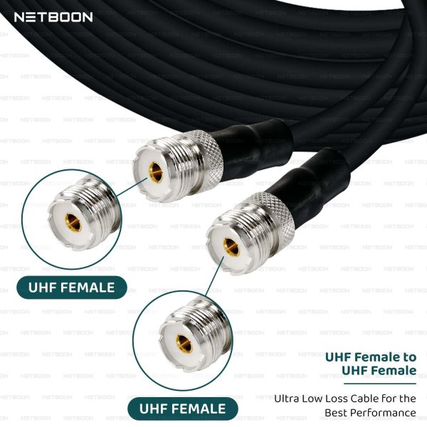 NETBOON HLF400 Coaxial Cable Assembly | UHF Female to UHF Female Connector | 50 Ohm Low Loss RF Coax Cable | Outdoor Rated | LMR400 Equivalent | Dual Shielded