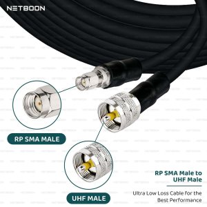 NETBOON HLF400 Coaxial Cable Assembly UHF Male (PL-259) to RP-SMA Male Connector | 50 Ohm Low Loss RF Coax Cable | Shielded & UV Resistant | Ideal for RF Devices
