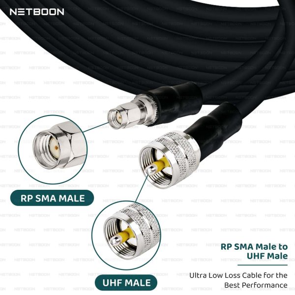 NETBOON HLF400 Coaxial Cable Assembly UHF Male (PL-259) to RP-SMA Male Connector | 50 Ohm Low Loss RF Coax Cable | Shielded & UV Resistant | Ideal for RF Devices