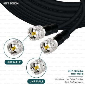 NETBOON HLF400 Coaxial Cable Assembly | UHF Male to UHF Male Connector | 50 Ohm Low Loss RF Coax Cable | Outdoor Rated | Dual Shielded | Custom Lengths Available