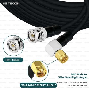NETBOON HLF400 Coaxial Cable Assembly with BNC Male to SMA Male Right Angle Connector | 50 Ohm Low Loss RF Coax Cable | Dual Shielded | Outdoor Rated