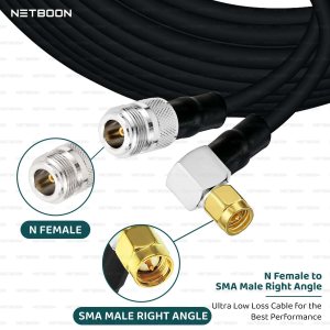 NETBOON HLF400 Coaxial Cable Assembly with N Female to SMA Male Right Angle Connector | 50 Ohm Low Loss RF Coax | Dual Shielded | LMR400 Equivalent | UV Resistant Jacket