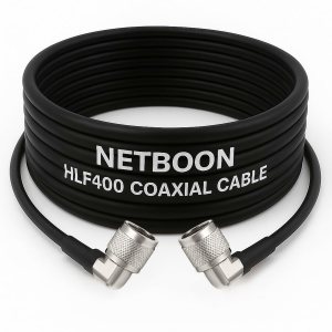 NETBOON HLF400 Coaxial Cable Assembly with N Male Right Angle to N Male Right Angle Connector | 50 Ohm Low Loss RF Coax Cable | Dual Shielded | Outdoor Rated