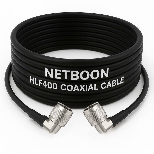 NETBOON HLF400 Coaxial Cable Assembly with N Male Right Angle to N Male Right Angle Connector | 50 Ohm Low Loss RF Coax Cable | Dual Shielded | Outdoor Rated