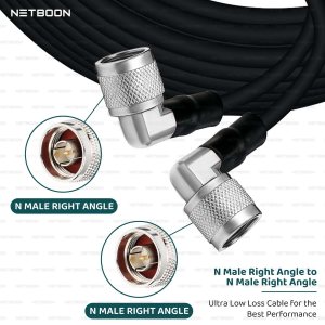 NETBOON HLF400 Coaxial Cable Assembly with N Male Right Angle to N Male Right Angle Connector | 50 Ohm Low Loss RF Coax Cable | Dual Shielded | Outdoor Rated