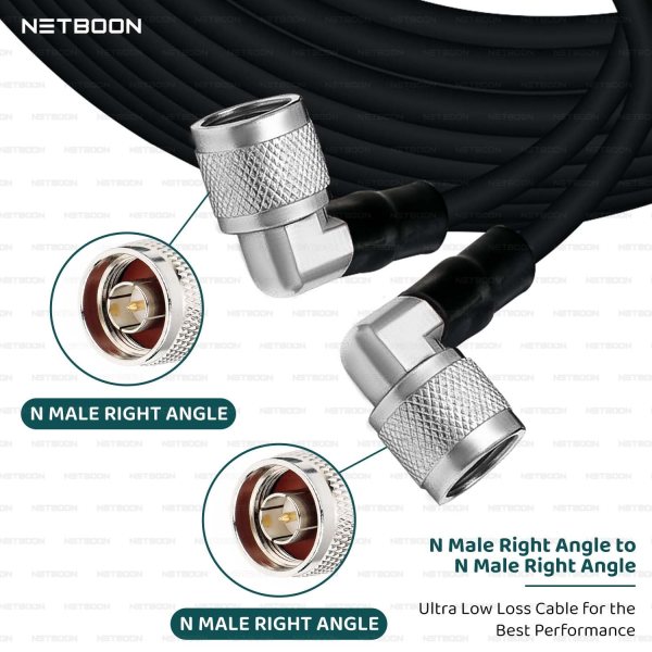 NETBOON HLF400 Coaxial Cable Assembly with N Male Right Angle to N Male Right Angle Connector | 50 Ohm Low Loss RF Coax Cable | Dual Shielded | Outdoor Rated