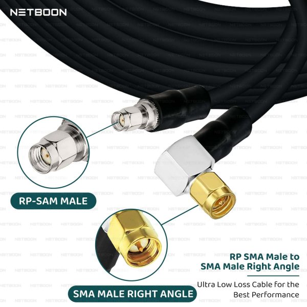 HLF400 Coaxial Cable with RP SMA Male to SMA Male Right Angle Connector | Low Loss RF Jumper for Wireless Devices