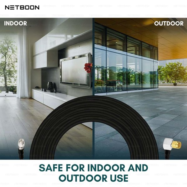 NETBOON HLF400 Coaxial Cable Assembly with RP-SMA Male to SMA Male Right Angle Connector | 50 Ohm Low Loss RF Cable | Dual Shielded | LMR400 Equivalent | Outdoor Rated Jacket