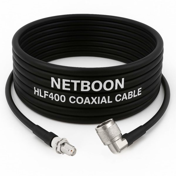 NETBOON HLF400 Coaxial Cable Assembly with SMA Female to N Male Right Angle Connector | 50 Ohm Low Loss Shielded RF Cable | Outdoor Rated | Custom Lengths Available