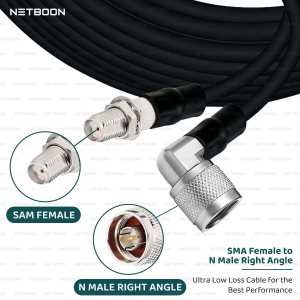 NETBOON HLF400 Coaxial Cable Assembly with SMA Female to N Male Right Angle Connector | 50 Ohm Low Loss Shielded RF Cable | Outdoor Rated | Custom Lengths Available