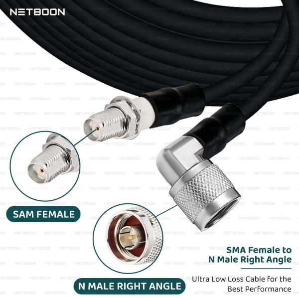 NETBOON HLF400 Coaxial Cable Assembly with SMA Female to N Male Right Angle Connector | 50 Ohm Low Loss Shielded RF Cable | Outdoor Rated | Custom Lengths Available
