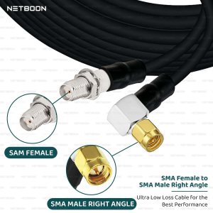 NETBOON HLF400 Coaxial Cable Assembly with SMA Female to SMA Male Right Angle Connector | 50 Ohm Low Loss RF Cable | Outdoor Rated