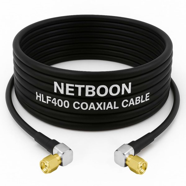 NETBOON HLF400 Coaxial Cable Assembly with SMA Male Right Angle to SMA Male Right Angle Connector, 50 Ohm Low-Loss RF Jumper for Test, RF Panels, and Compact Installations