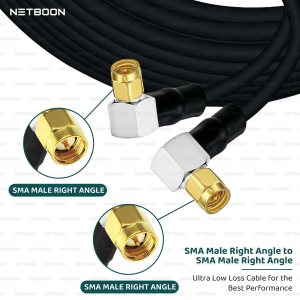 NETBOON HLF400 Coaxial Cable Assembly with SMA Male Right Angle to SMA Male Right Angle Connector, 50 Ohm Low-Loss RF Jumper for Test, RF Panels, and Compact Installations