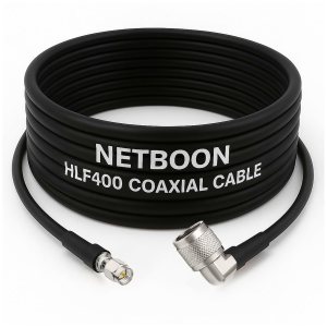 NETBOON HLF400 Coaxial Cable Assembly with SMA Male to N Male Right Angle Connector | Low Loss 50 Ohm | Outdoor Rated High-Frequency Shielded Jumper RF Cable