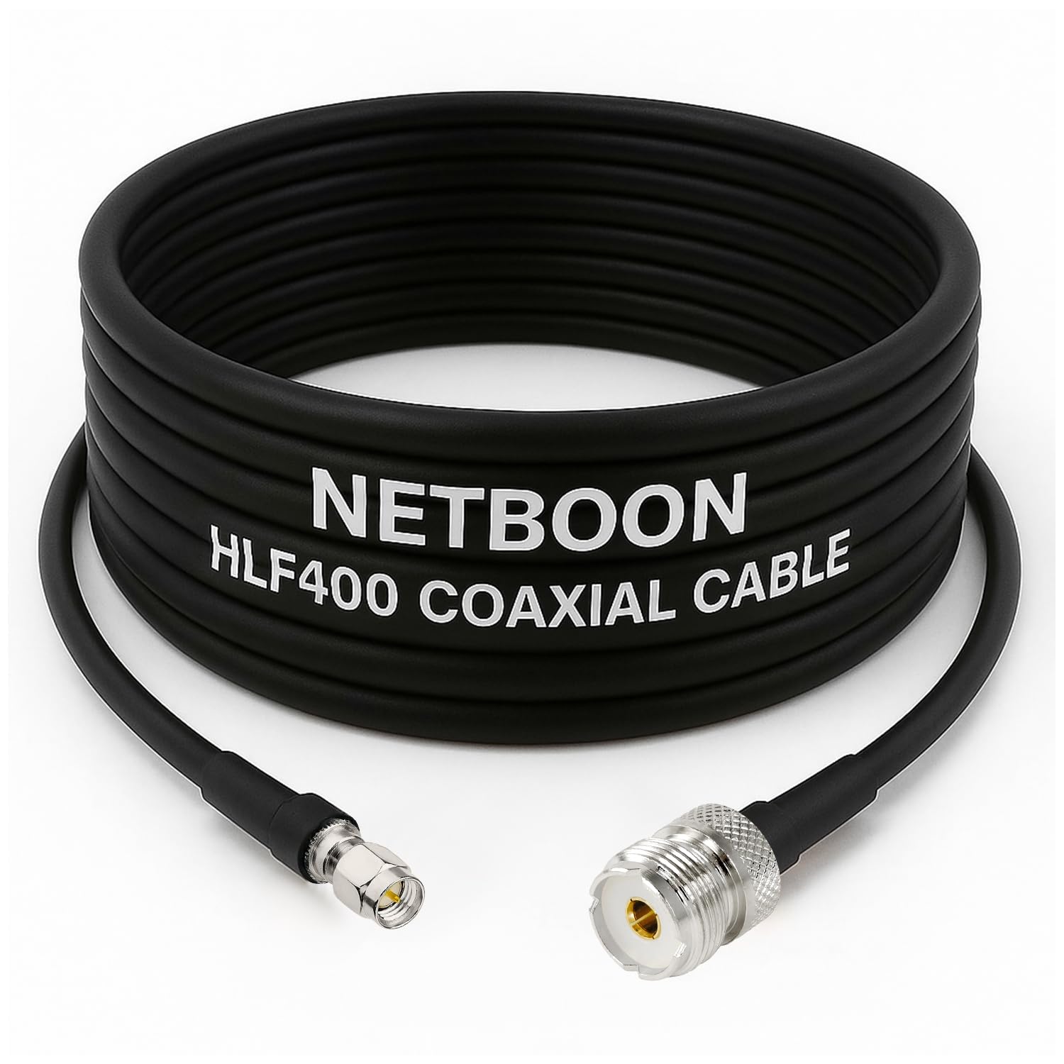 NETBOON HLF400 Coaxial Cable Assembly with SMA Male to UHF Female Connector | 50 Ohm Low Loss RF Coaxial Jumper | Outdoor Rated Double Shielded Heavy Duty