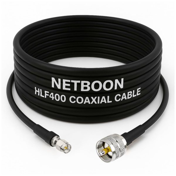 NETBOON HLF400 Coaxial Cable Assembly with SMA Male to UHF Male Connector | 50 Ohm Low Loss RF Coax | Outdoor Rated Double Shielded Cable