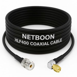 NETBOON HLF400 Coaxial Cable Assembly with UHF Female to SMA Male Right Angle Connector | 50 Ohm Low Loss Coax Cable | Dual Shielded | Outdoor Rated | LMR400 Equivalent