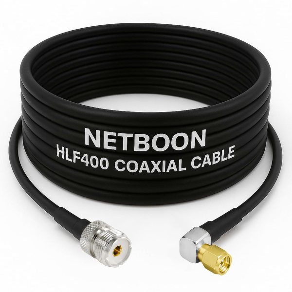 NETBOON HLF400 Coaxial Cable Assembly with UHF Female to SMA Male Right Angle Connector 50 Ohm Low Loss Coax Cable Dual Shielded Outdoor Rated LMR400 Equivalent (1) NETBOON HLF400 Coaxial Cable Assembly with UHF Female to SMA Male Right Angle Connector | 50 Ohm Low Loss Coax Cable | Dual Shielded | Outdoor Rated | LMR400 Equivalent
