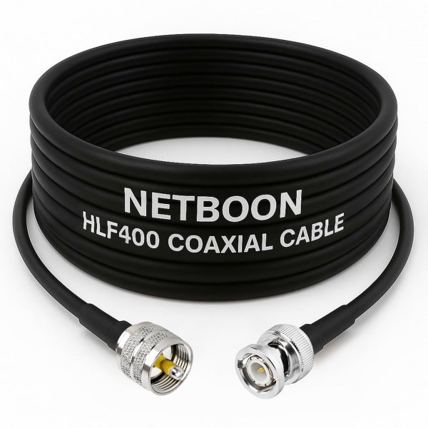 NETBOON HLF400 Coaxial Cable Assembly with UHF Male to BNC Male Connector | 50 Ohm Low Loss RF Coax Cable | Dual Shielded | Outdoor Rated | Custom Lengths Available