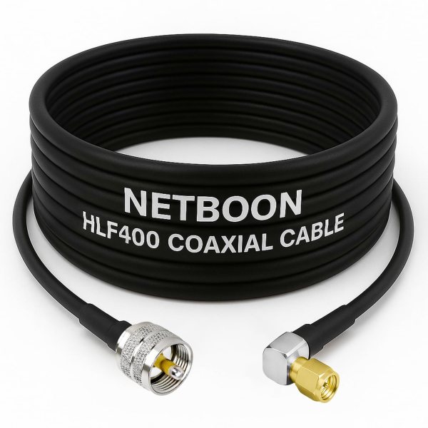 NETBOON HLF400 Coaxial Cable Assembly with UHF Male to SMA Male Right Angle Connector 50 Ohm Low Loss RF Cable Outdoor Rated Dual Shielded Custom Length Available (1) NETBOON HLF400 Coaxial Cable Assembly with UHF Male to SMA Male Right Angle Connector | 50 Ohm Low Loss RF Cable | Outdoor Rated | Dual Shielded | Custom Length Available