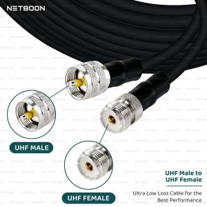 NETBOON HLF400 Coaxial Cable Assembly with UHF Male to UHF Female Connector | 50 Ohm Low Loss RF Coax Cable | Dual Shielded | Outdoor Rated | Custom Length Available