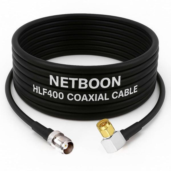 NETBOON HLF400 Coaxial Cable Assembly – TNC Female to SMA Male Right Angle Connector, 50 Ohm Low-Loss RF Jumper for RF Testing, Signal Monitoring, and Embedded Systems