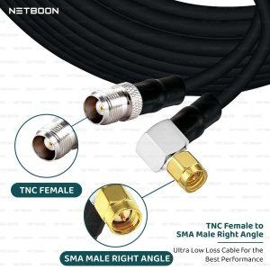 NETBOON HLF400 Coaxial Cable Assembly – TNC Female to SMA Male Right Angle Connector, 50 Ohm Low-Loss RF Jumper for RF Testing, Signal Monitoring, and Embedded Systems