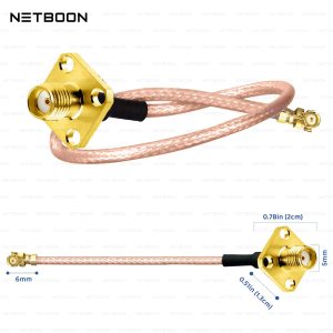 NETBOON RG178 Cable Assembly with 4-Hole SMA Female to UFL/IPEX Connector – 50 Ohm RF Pigtail Jumper for Antenna Integration, IoT Devices, Wireless Modules, and PCB Systems